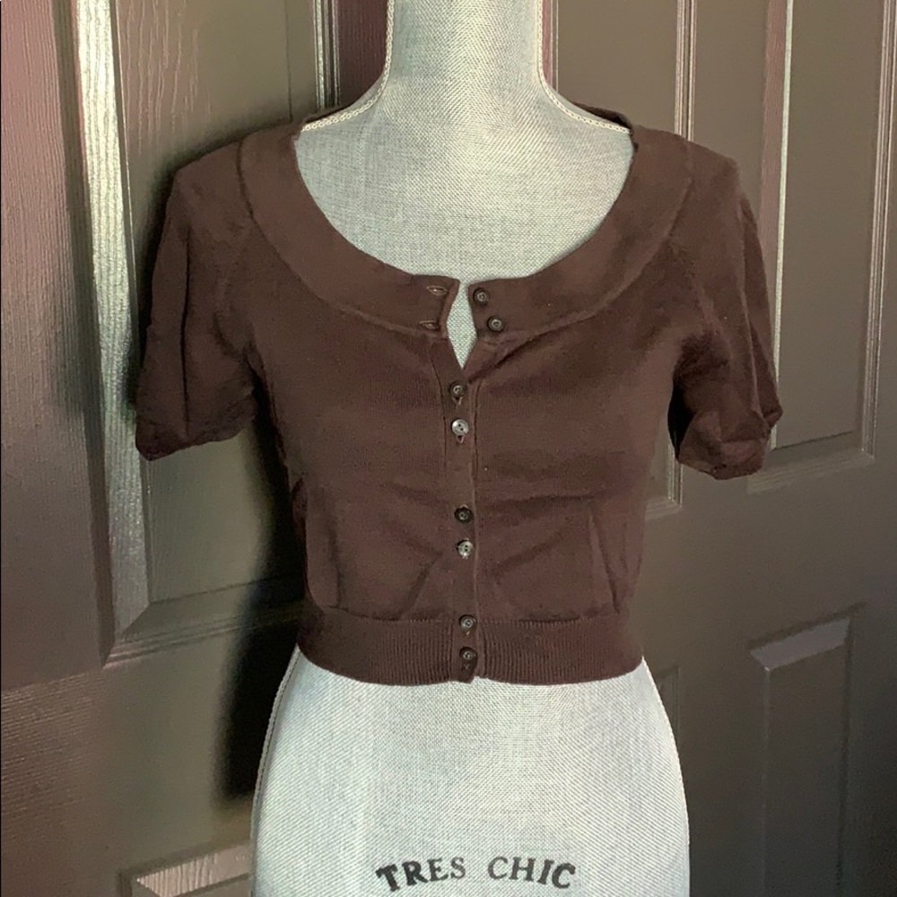 Small brown Mossimo button down crop sweater.